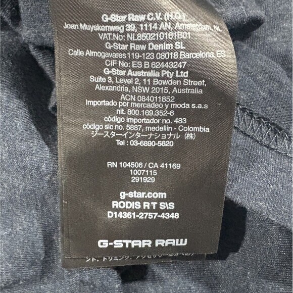 G Star Raw T Shirt Rodis RT Blue Logo Slim Fit Short Sleeve Crew Top Mens Sz L - Picture 9 of 11